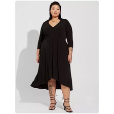 Torrid Tea Length Studio Knit Black Deep V Bodycon Dress NWT Women's size 2X