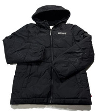 Levi'S Black Puffy Zip-Up Hooded Jacket Kids Size 14A - Vintage Style