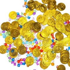 250 PCS Pirate Treasure Fake Pirates Gold Coins and Multi-colored