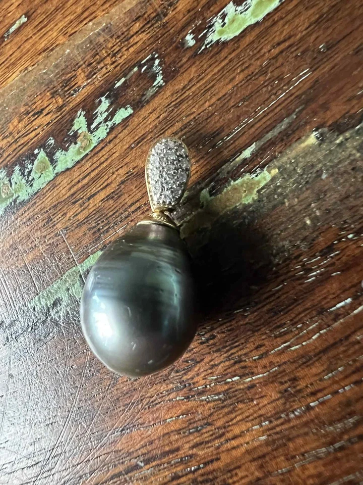 Perlfekt QVC  Anhänger Tahitiperle m. Brillianten -Fassung 14K Gold 585-wie neu  - Bild 4 von 4