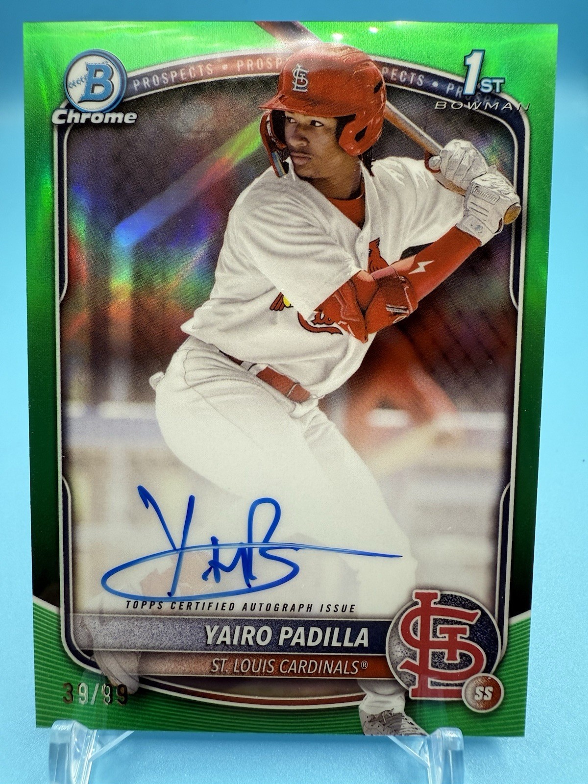 2025 Bowman Chrome Yairo Padilla 1st Bowman True Green Refractor Auto /99