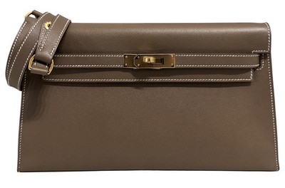 Hermès Kelly Elan Etoupe Gray Madame Leather Gold Hardware Clutch