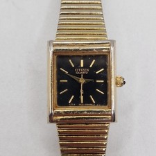 Vintage Citizen Ladies Quartz Watch Gold Tone Square Face Mesh Bracelet 2951