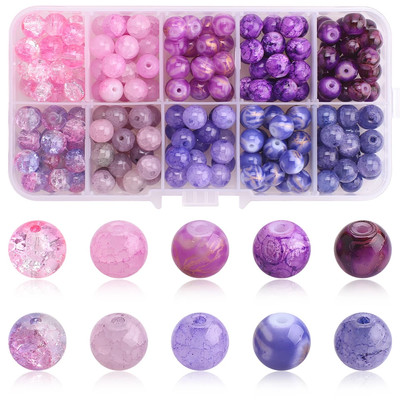 Crackle Glass Beads for DIY Jewelry Women Round Imitation Jade 8mm Stone Look