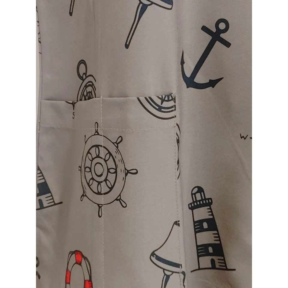 Nautical Print Scrub Top Gray Anchor Compass Lighthouse Medical Uniform - Image 4 of 4