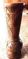 Vintage Hand Turned  Carved Floral Pattern Wooden Vase 9 inches tall