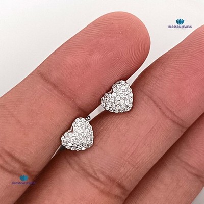 0.38 Ct Round Lab Grown/CVD Diamond Heart Shape Earrings 14K White Gold Plated