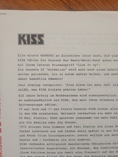 KISS Rare 5 Page Promo Record Company Sheet Release For Animalize in German