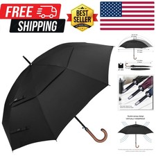 52/62inch Wooden J Handle Golf Umbrella Windproof UV Protection Classic Stick...