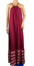 NWT GIGIO Womens Size Large Stripe Maxi Dress Sleeveless Boho Maroon Red Rayon
