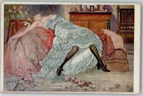 10720854 - Nach dem Ball Frau zeigt iohren Busen sign. Fritz Papke Wiener Kunst