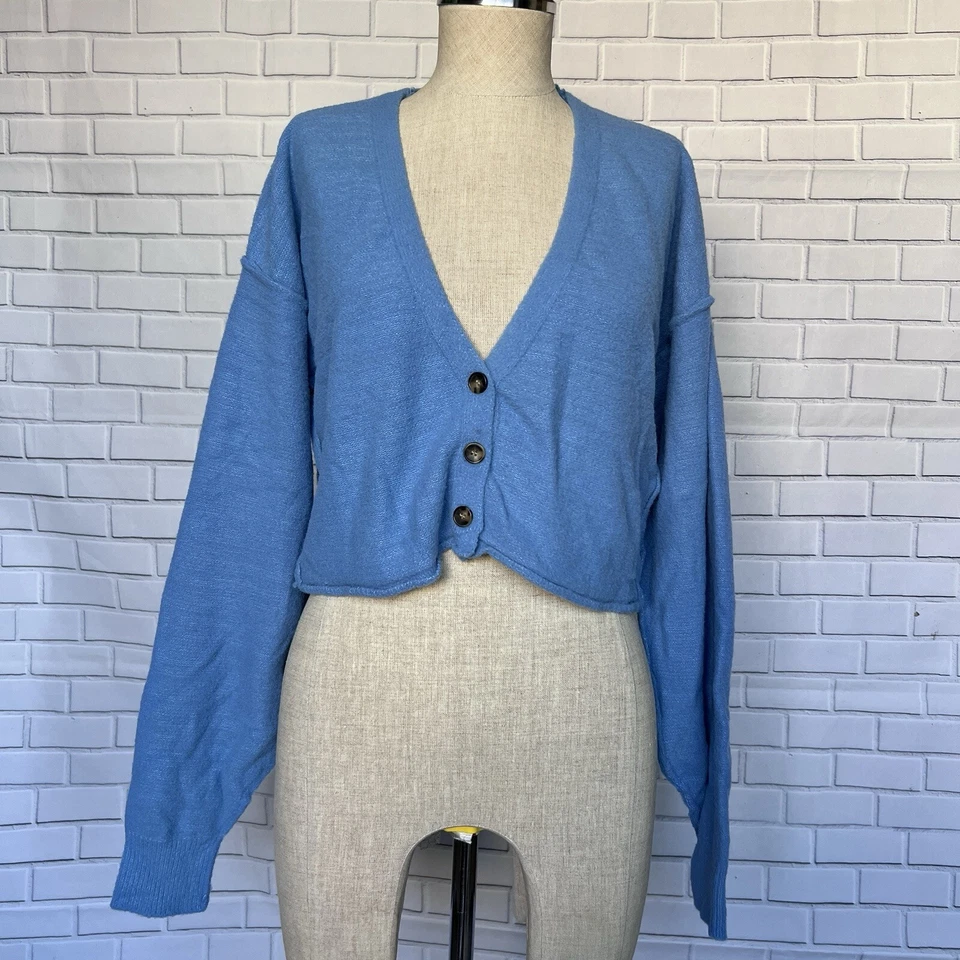 Cárdigan corto Free People 3 botones azul para mujer talla mediana