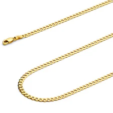 Wellingsale 14k Yellow Gold 2.3mm Cuban Curb Hollow Chain Necklace