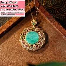 Jade Carved Flower Pendant Necklace Charm 18K Gold Plated Chain Dainty Gemstone