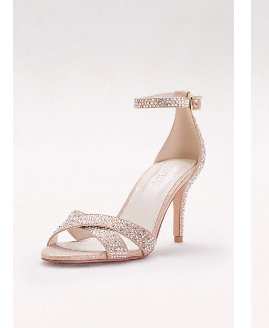 DAVID'S BRIDAL Crystal-studded Crisscross Mid-heel Sandals Size