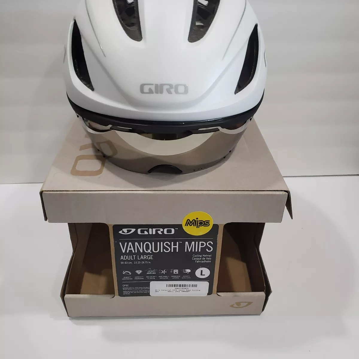 Giro Vanquish MIPS Cycling Helmet Adult Large 59-63 cm White/Silver w/ Lens NEW