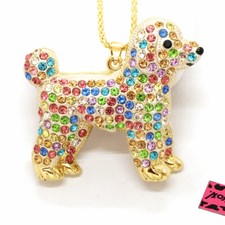 Fashion Women Cute Color Poodle Dog Animal Crystal Pendant Chain Necklace