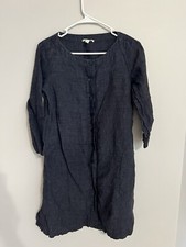 Eileen Fisher Chambray Navy Blue 3/4 Sleeve Button Dress Size M