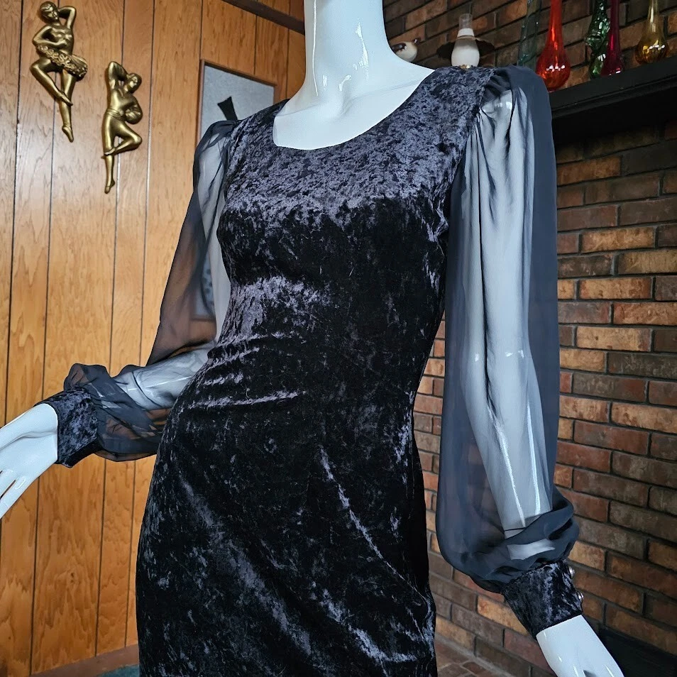 Vestido De Colección Años 80 Gótico Vampiro Aplastado Elástico Terciopelo Movelar Cóctel Globo Slv M Foto 2 de 4