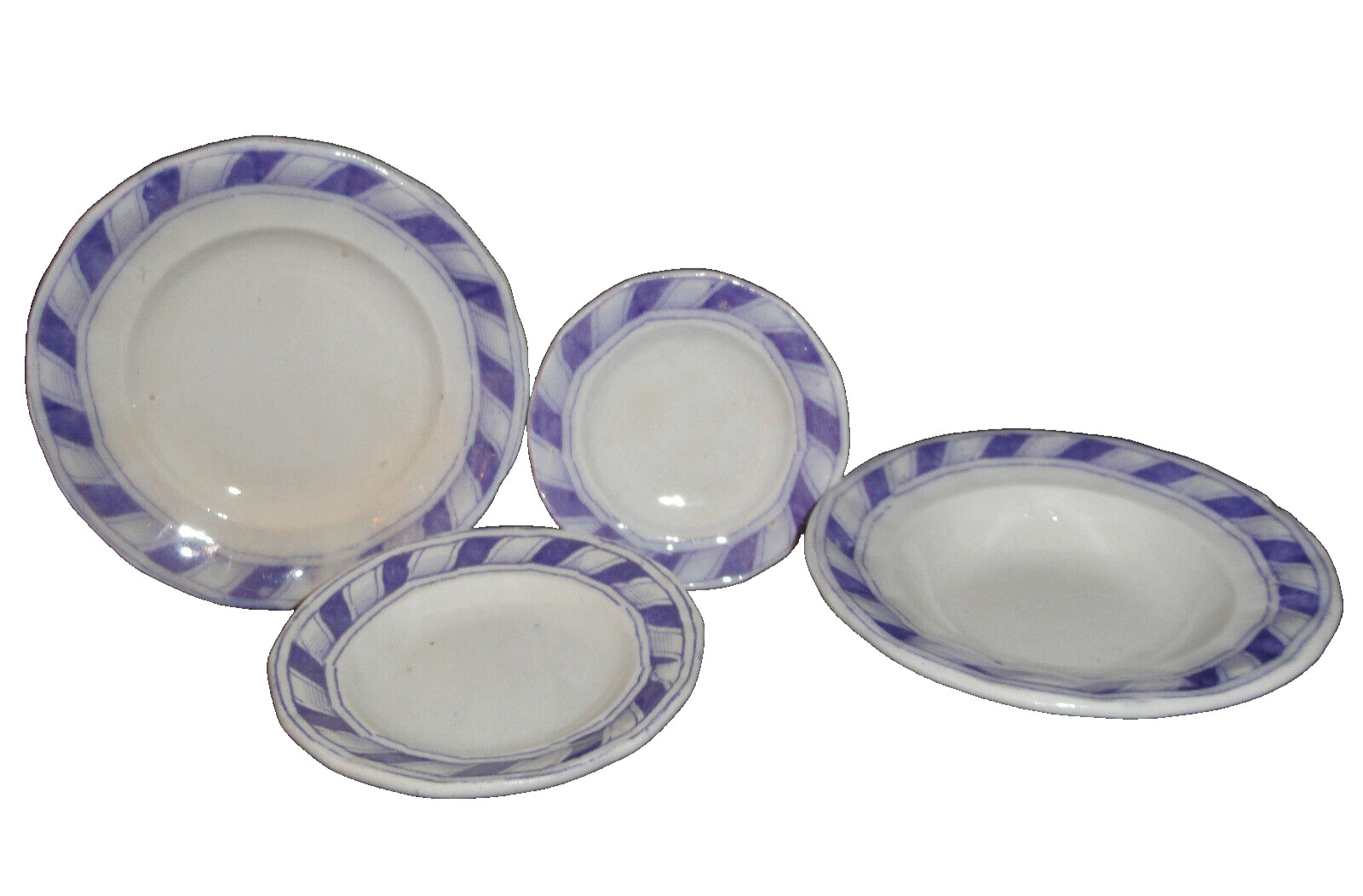 Set of 7 Staffordshire Childs Toy Dinner Set Plates Purple Ironstone STRIPE 1820