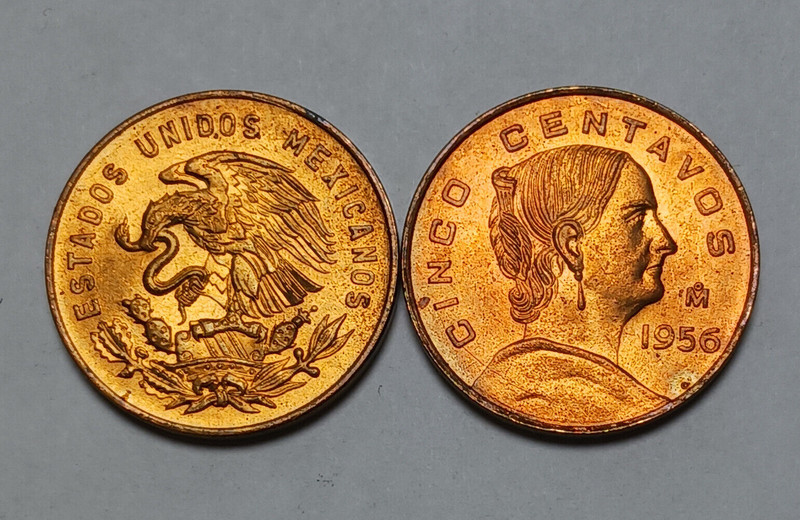 1x 1956 Mexico 5 Centavos UNC - Brass - Josefa Ortiz de Dominguez