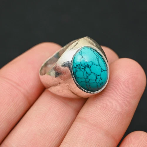 925 Sterling Silver Copper Turquoise Men's Ring Handmade-Statement All Size-BJ78