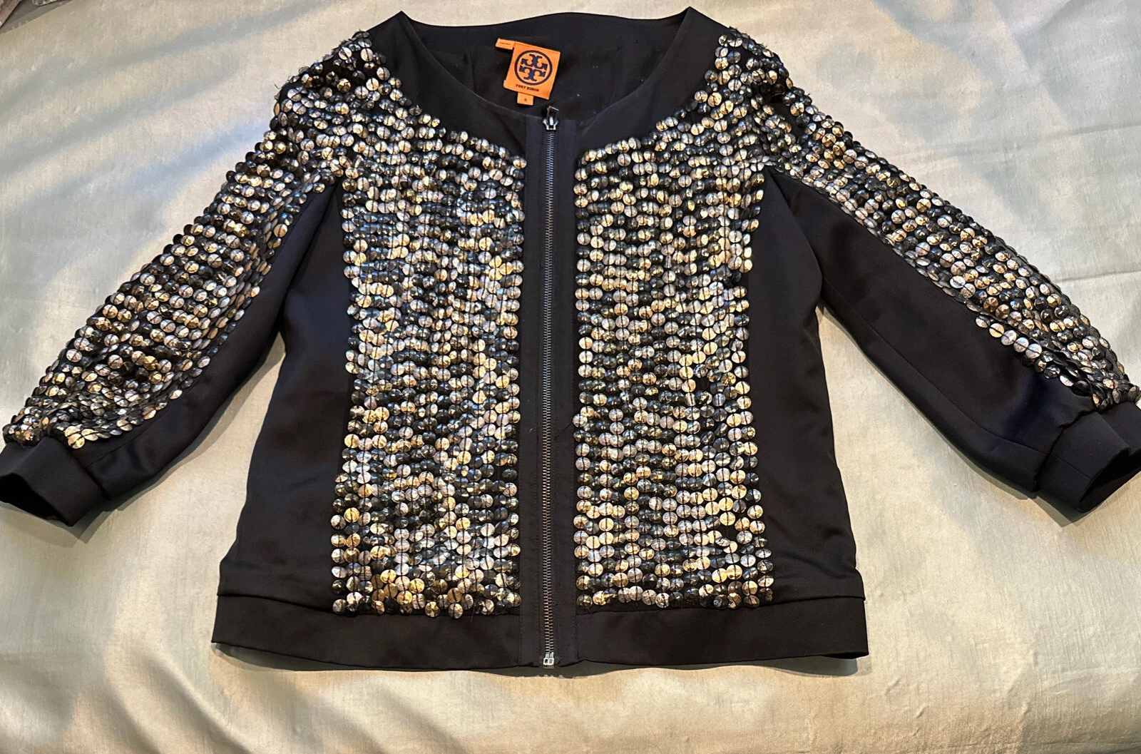 Giacca Tory Burch Leslie paillettes nere metallizzate taglia 0