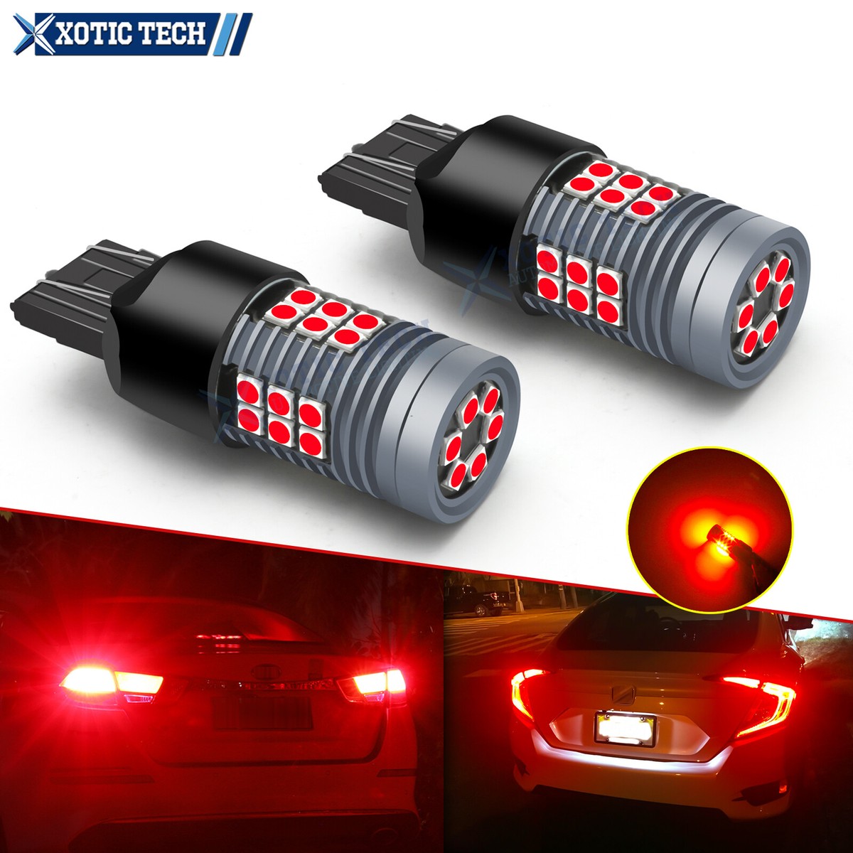 2X AUXITO 7443 7444 LED Red Bulb Brake Tail Stop Parking Light 7440 T20 CANBUS D