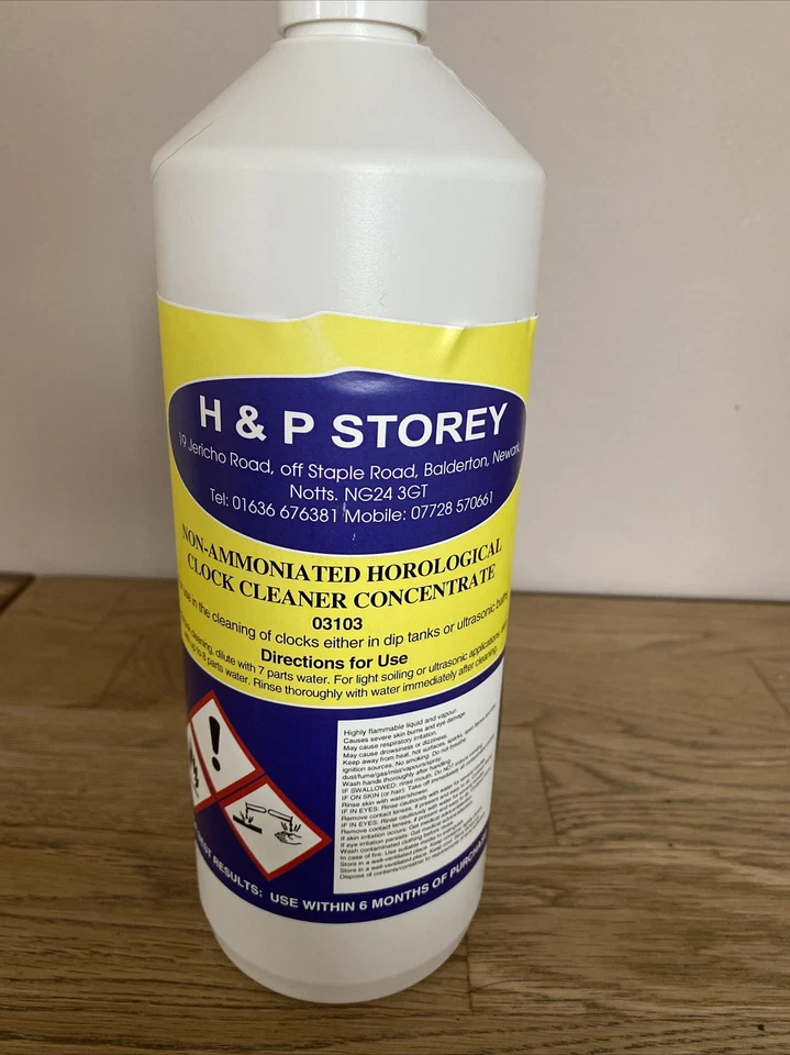 H and P Storey Horlogical Clock Cleaning Fluid Non Ammoniated 1 Litre