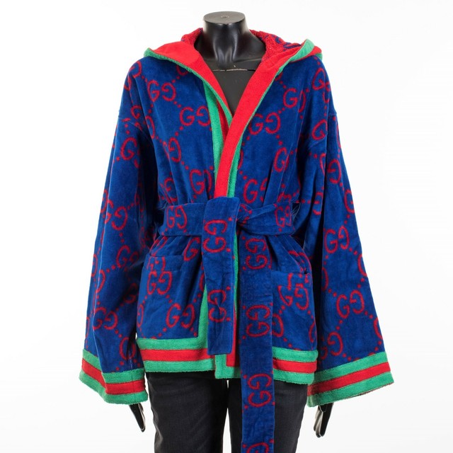 GUCCI 3500 GG Jacquard Bathrobe Style Jacket In Red & Blue Cotton eBay