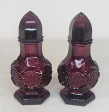 Cape Cod Glass Salt and Pepper Ruby Red Set AVON Plastic Lids