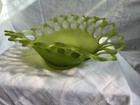 Vtg Westmoreland Doric Green Satin Art Glass Open Lace Oval Banana Bowl — photo 3