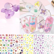 Nail Art 3D Stickers Design Decoration Tip Flowers Pink Yellow Purple Green NS36