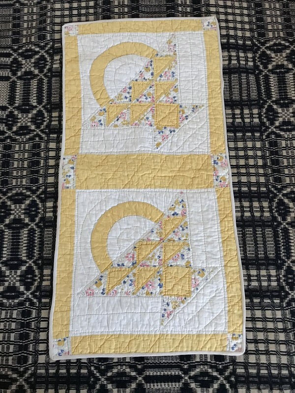 Vintage 1930s Basket Quilt Piece Yellow Blue Pink Soft White