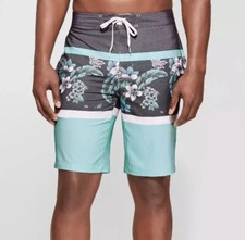 MEN'S 10" FLORIDIAN Floral BOARD SHORTS BLUE TIDE 30 - GOODFELLOW NEW With Tags