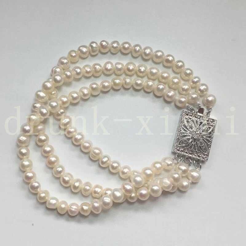 Pulsera Clásica de Perlas Blancas del Mar del Sur de 7,5-8" Delicada Fiesta de Princesas Cierre Cuadrado Foto 2 de 4