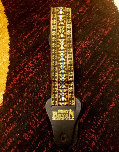 Fort Bryan Guitar Strap woven Sunburst Leather Ends Handmade In USA Vintage Rare