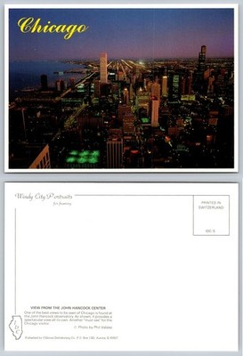 Chicago Night Skyline Postcard from John Hancock Center Photo Phil Valdez