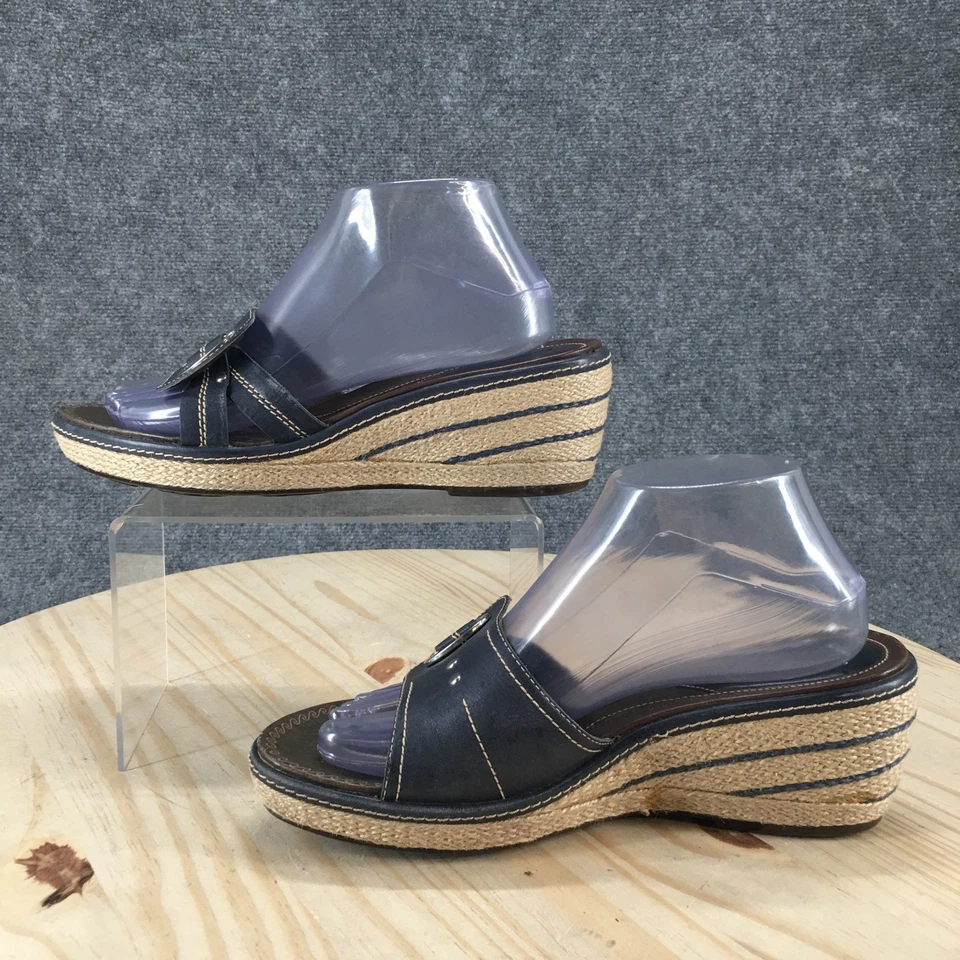 Sandalias Artesanales Clarks Para Mujer 9 Deslizables Tacones de Cuña Azul Cuero Alpargata Informal Foto 2 de 4