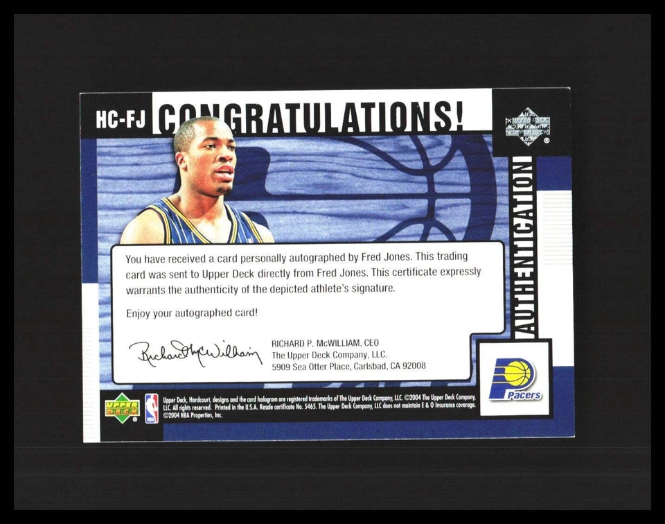Fred Jones Patch Auto 2004 - conmemorativos de madera dura de cubierta superior #HC-FJ Pacers  Foto 2 de 3