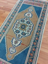Antique Blue Runner Rug Long Medium Decor Rug Handmade Design Rug Free Ship Rug