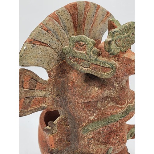 Mexikanische Volkskunst Zapoteken Pitao Cozobi Aztekenstil Statue Krieger Kopfschmuck 11 Zoll - Bild 11 von 16
