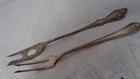 2 antiq STERLING Pickle  FORKS Victorian etched + LADY BALTIMORE Gorham  EXCELL