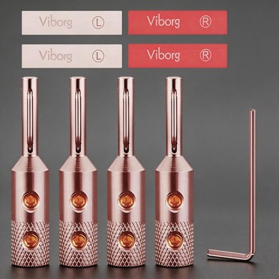 4pcs Viborg VB401 HI-End Pure Red Copper Banana Plug Speaker Cable Connector