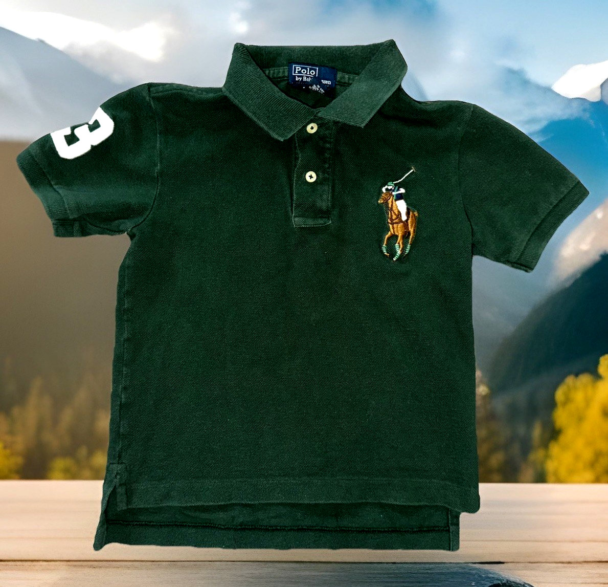 ? POLO vintage di Ralph Lauren verde BIG PONY LOGO camicia giovane taglia 4T