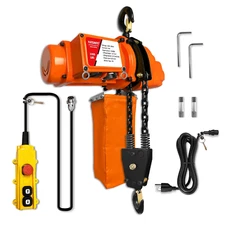 Electric Chain Hoist Winch 1Ton, 10Ft Wired Remote Control W/Emergency Stop Swit