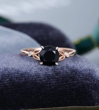 Black Onyx Engagement Ring, 925 Sterling Silver, Round Onyx Wedding Ring