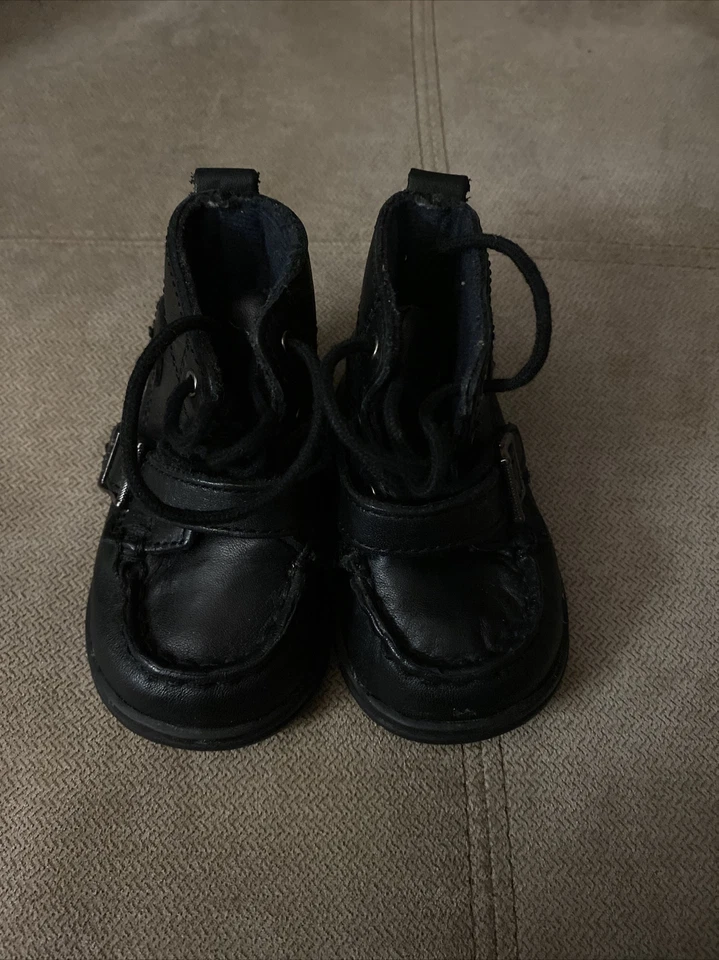 Polo Ralph Lauren 26404 Ranger Hi II Leather Black Toddler Boots Size 1 - Imagem 2 de 4