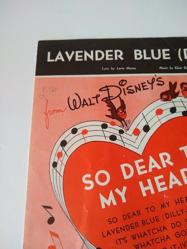 VINTAGE 1948 WALT DISNEY LAVENDER BLUE (DILLY DILLY ) SHEET MUSIC - Picture 3 of 5
