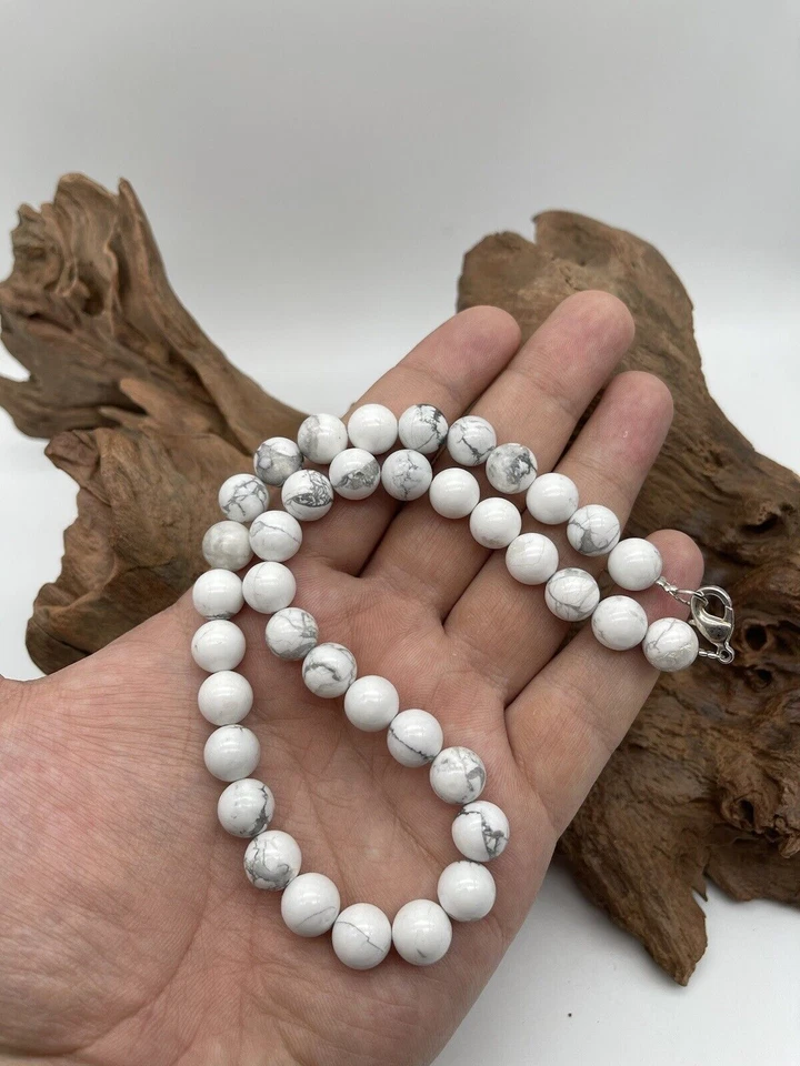 Natürliche weiße Howlith-Stein-Halskette mit runden Perlen in AAA-Qualität... - Bild 4 von 4